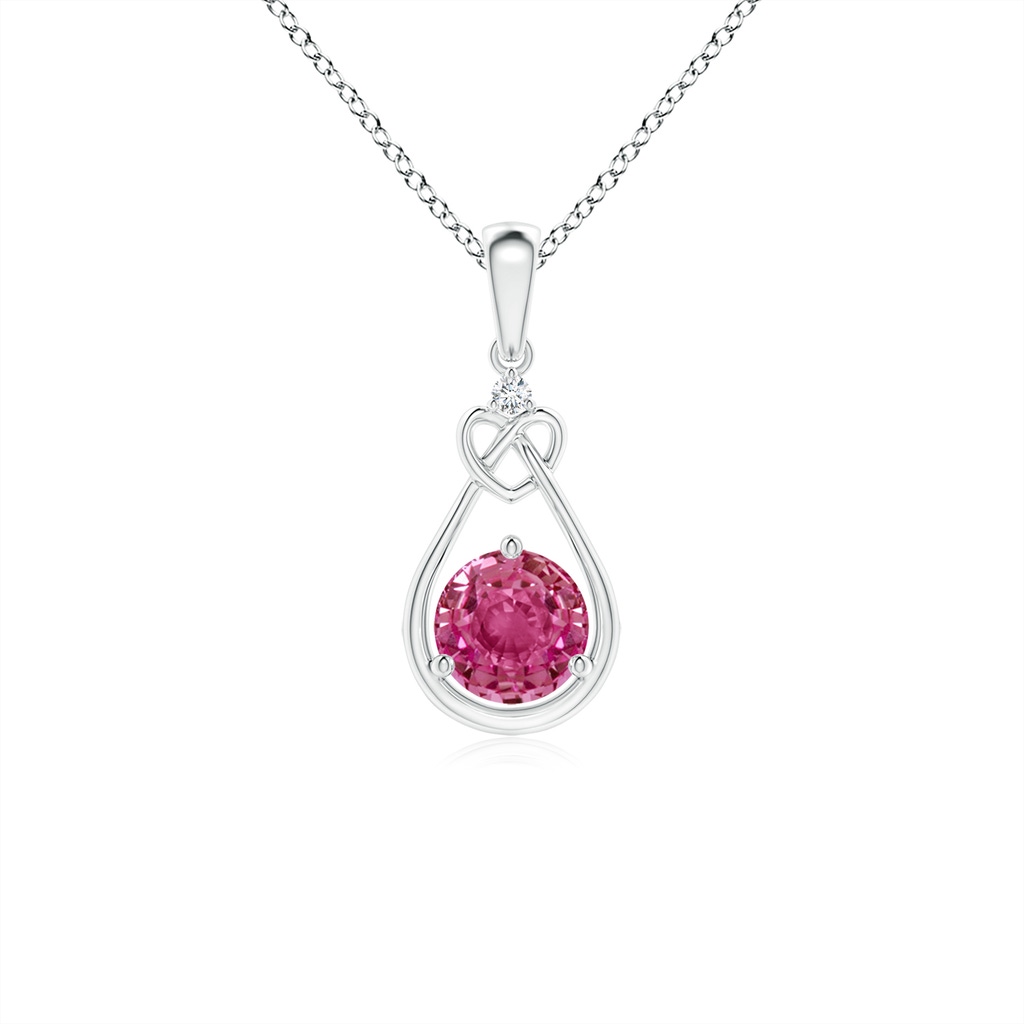 5mm AAAA Pink Sapphire Knotted Heart Pendant with Diamond in S999 Silver