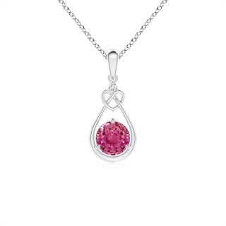 5mm AAAA Pink Sapphire Knotted Heart Pendant with Diamond in White Gold