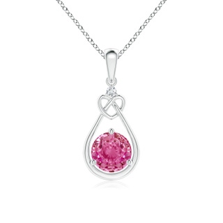 6mm AAA Pink Sapphire Knotted Heart Pendant with Diamond in White Gold