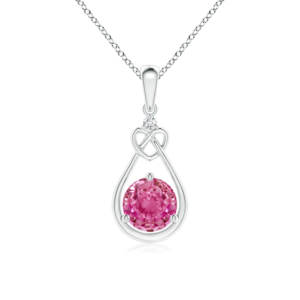 6mm AAA Pink Sapphire Knotted Heart Pendant with Diamond in White Gold