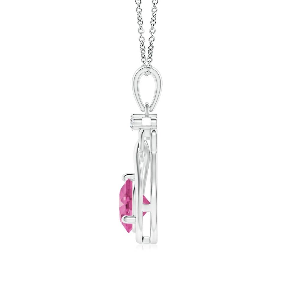 6mm AAA Pink Sapphire Knotted Heart Pendant with Diamond in White Gold Side-1