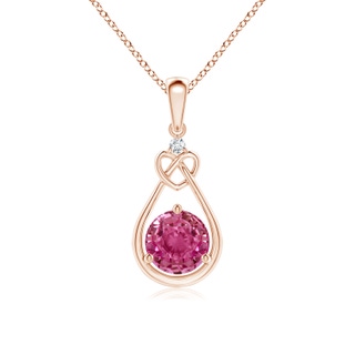 6mm AAAA Pink Sapphire Knotted Heart Pendant with Diamond in Rose Gold