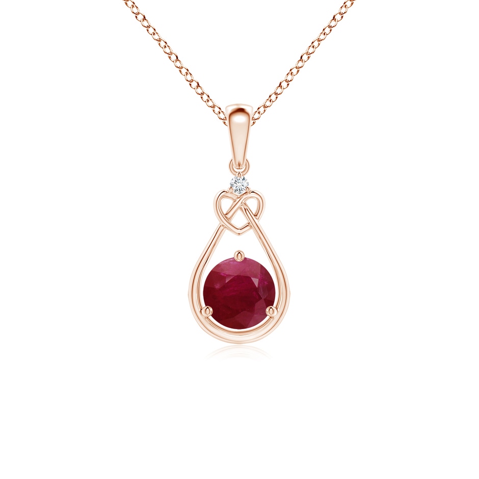 5mm A Ruby Knotted Heart Pendant with Diamond in Rose Gold 