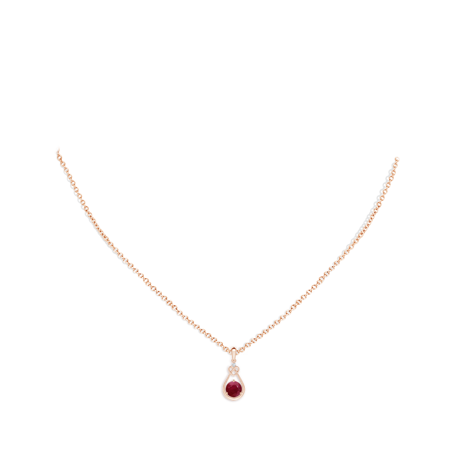 5mm A Ruby Knotted Heart Pendant with Diamond in Rose Gold pen