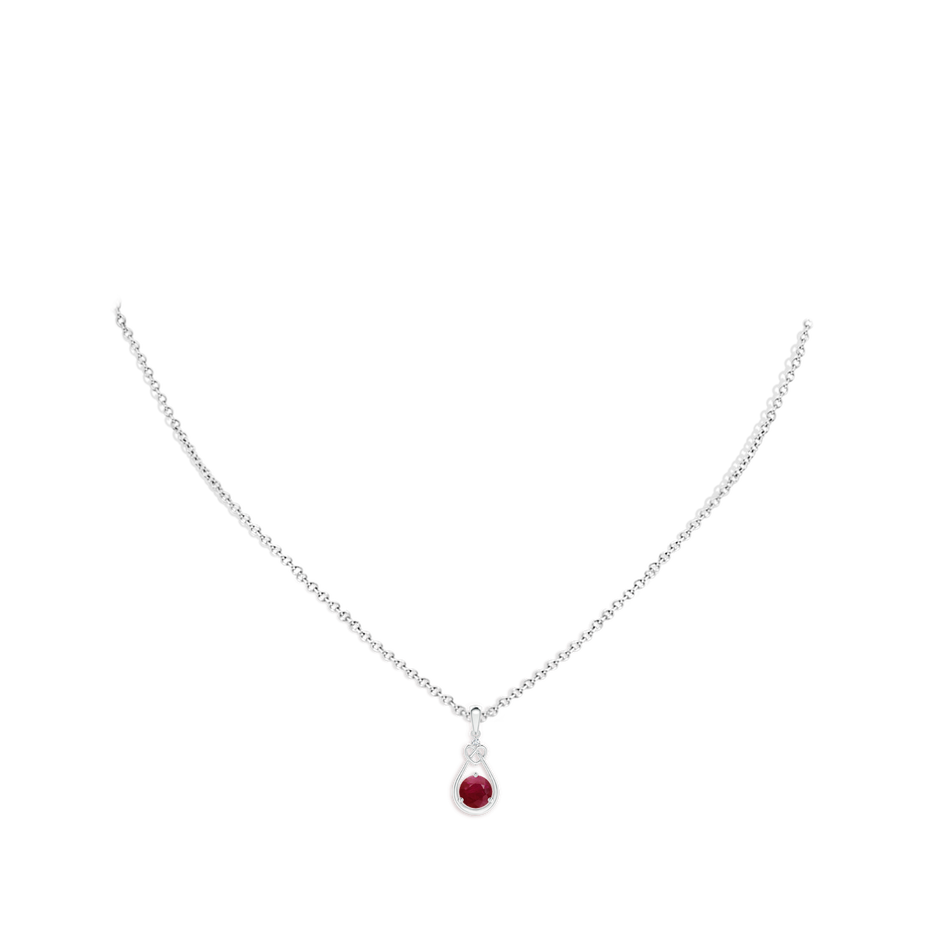 5mm A Ruby Knotted Heart Pendant with Diamond in White Gold pen