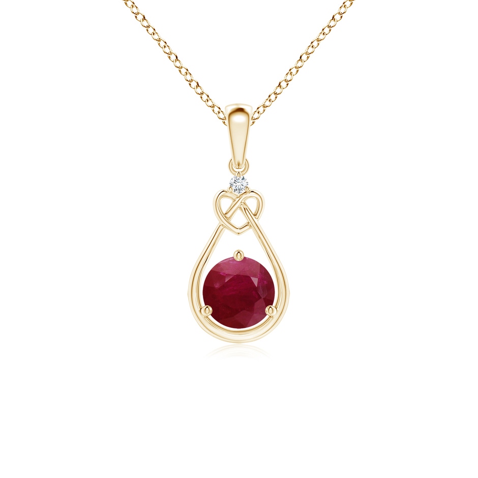 5mm A Ruby Knotted Heart Pendant with Diamond in Yellow Gold 