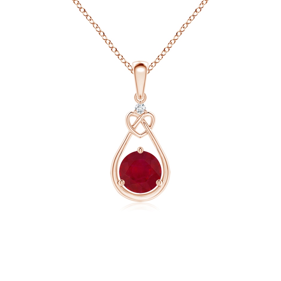 5mm AA Ruby Knotted Heart Pendant with Diamond in Rose Gold 