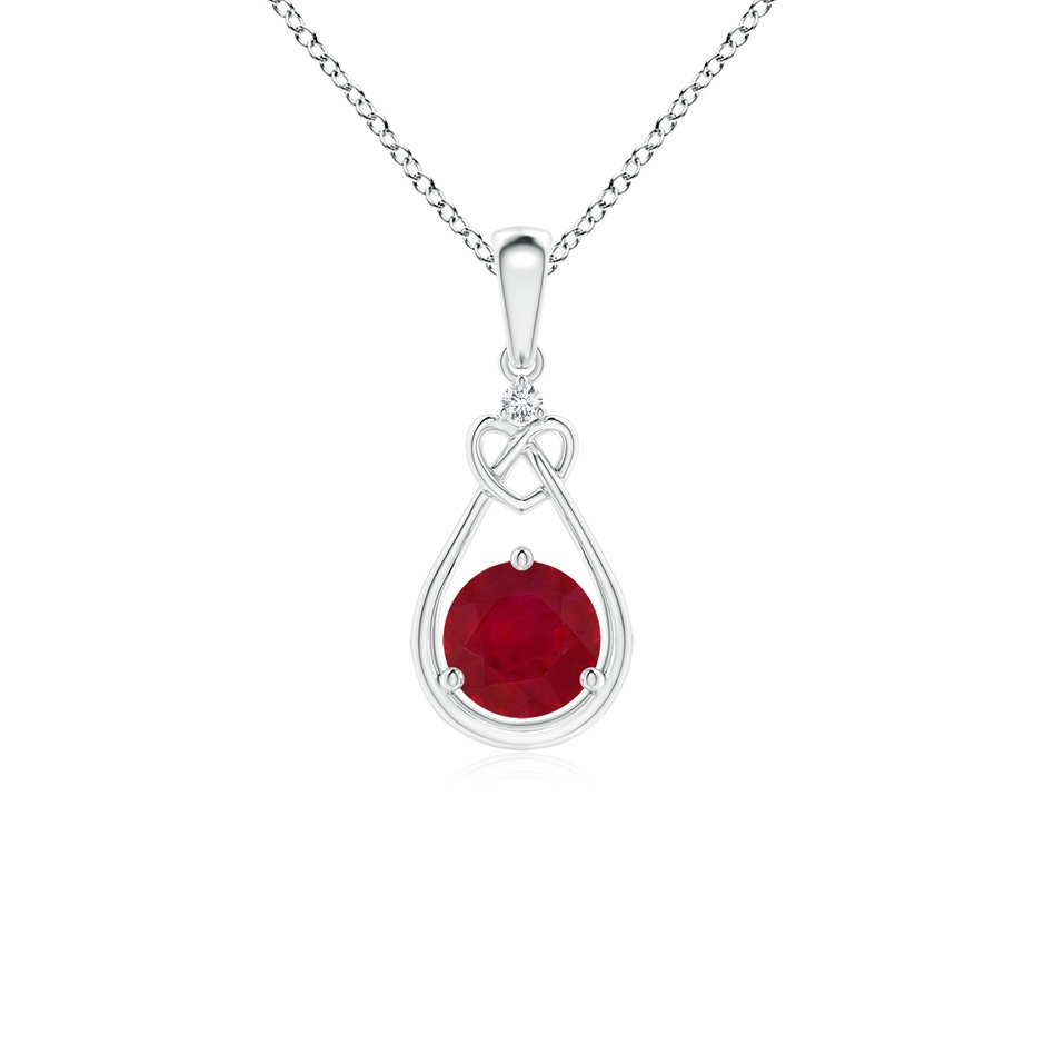 5mm AA Ruby Knotted Heart Pendant with Diamond in White Gold 