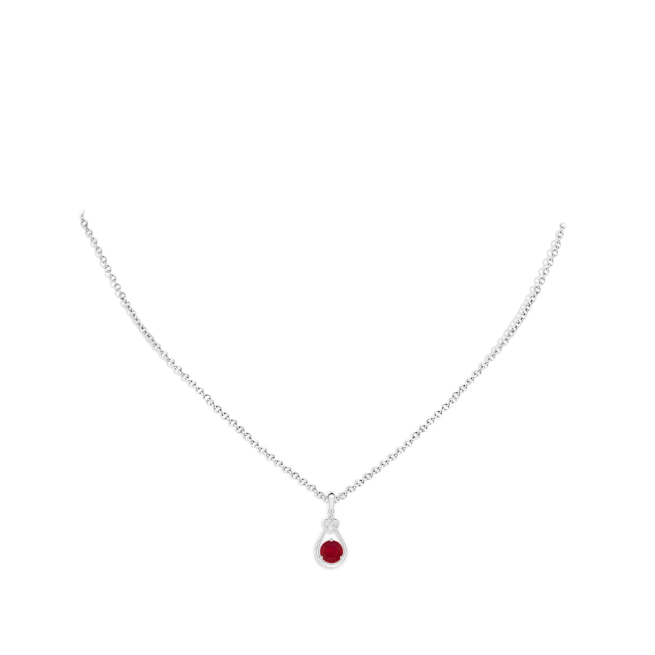 5mm AA Ruby Knotted Heart Pendant with Diamond in White Gold pen