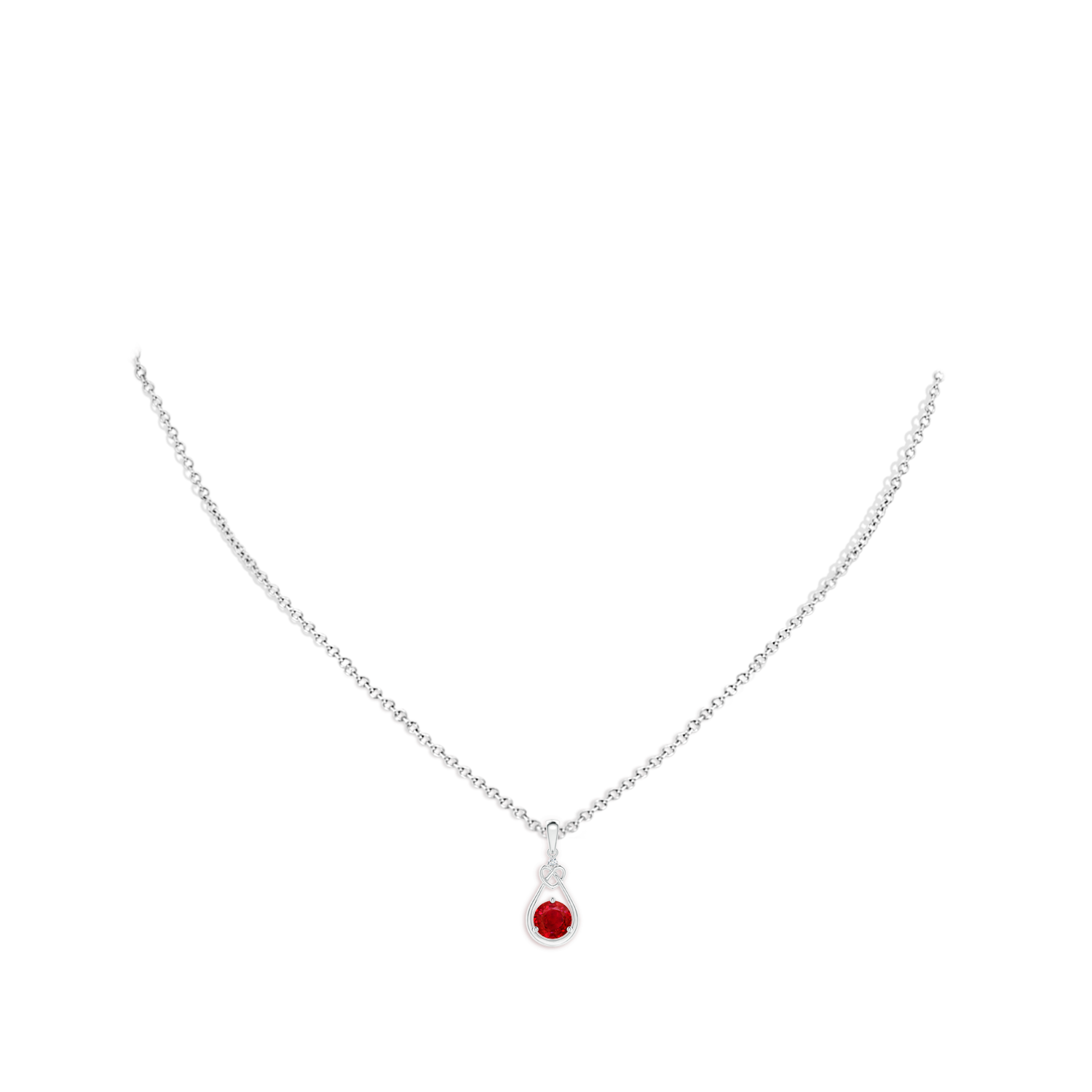 5mm AAA Ruby Knotted Heart Pendant with Diamond in White Gold - body_neck