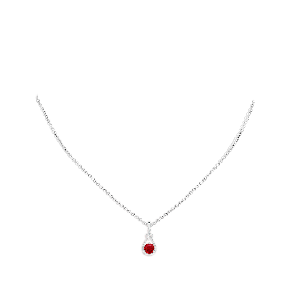 5mm AAA Ruby Knotted Heart Pendant with Diamond in White Gold pen