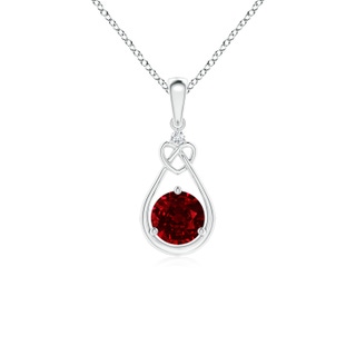 5mm AAAA Ruby Knotted Heart Pendant with Diamond in P950 Platinum