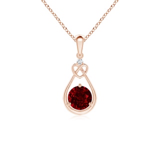 5mm AAAA Ruby Knotted Heart Pendant with Diamond in Rose Gold