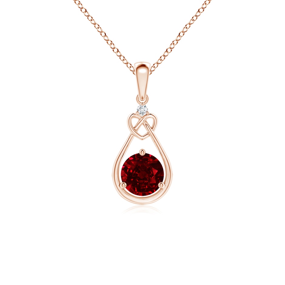 5mm AAAA Ruby Knotted Heart Pendant with Diamond in Rose Gold 