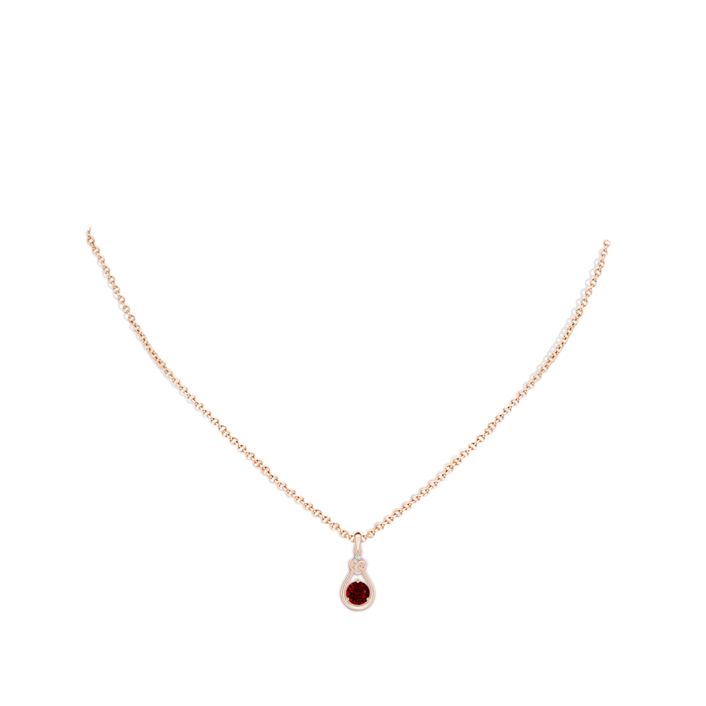 5mm AAAA Ruby Knotted Heart Pendant with Diamond in Rose Gold Body-Neck