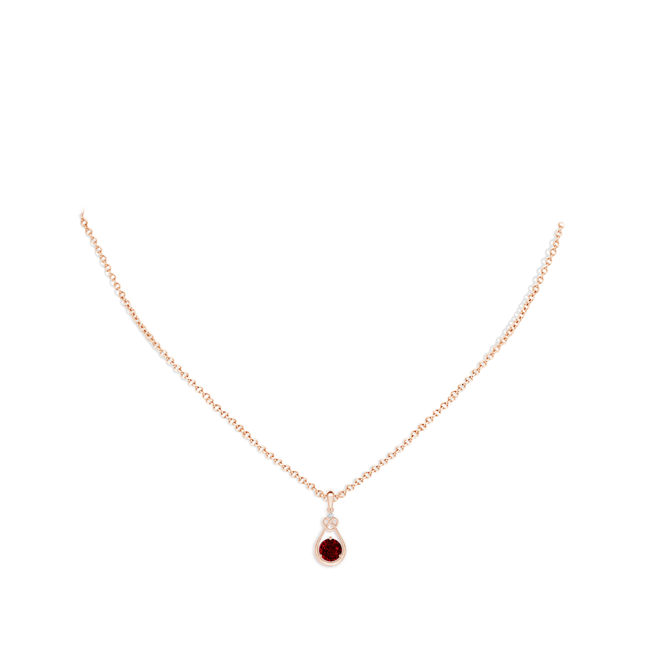 5mm AAAA Ruby Knotted Heart Pendant with Diamond in Rose Gold pen