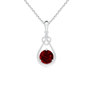 5mm AAAA Ruby Knotted Heart Pendant with Diamond in White Gold
