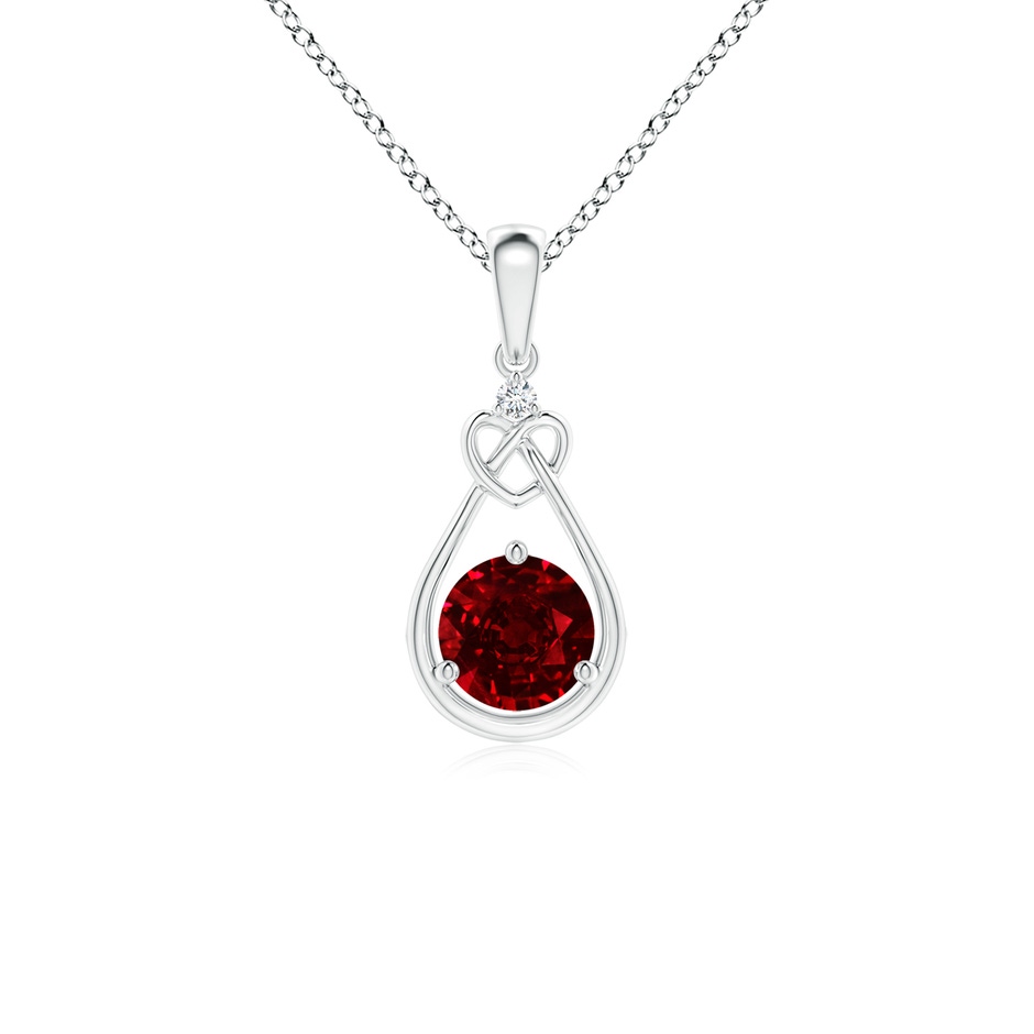 5mm AAAA Ruby Knotted Heart Pendant with Diamond in White Gold 