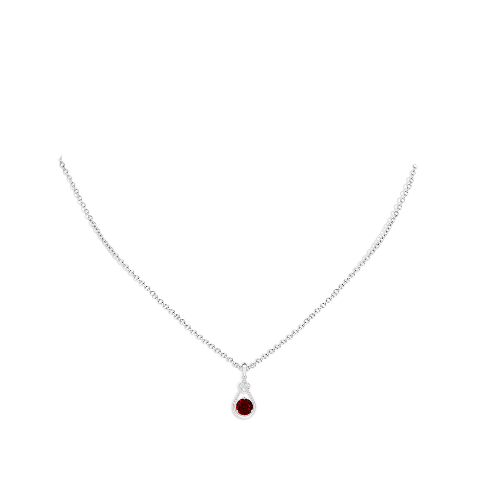 5mm AAAA Ruby Knotted Heart Pendant with Diamond in White Gold pen