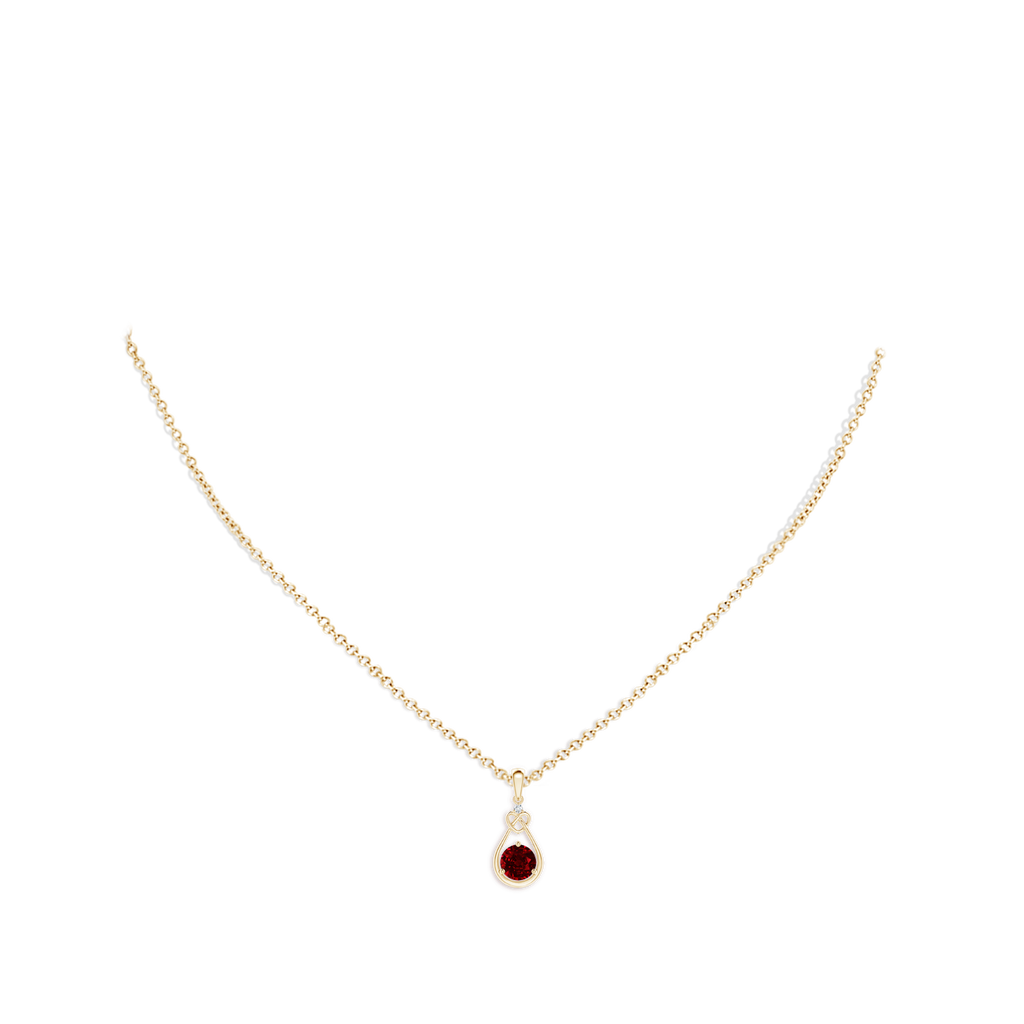 5mm AAAA Ruby Knotted Heart Pendant with Diamond in Yellow Gold pen