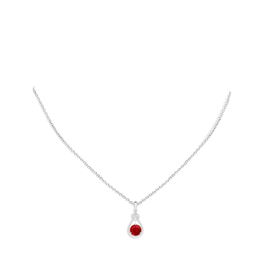 6mm AAA Ruby Knotted Heart Pendant with Diamond in White Gold pen