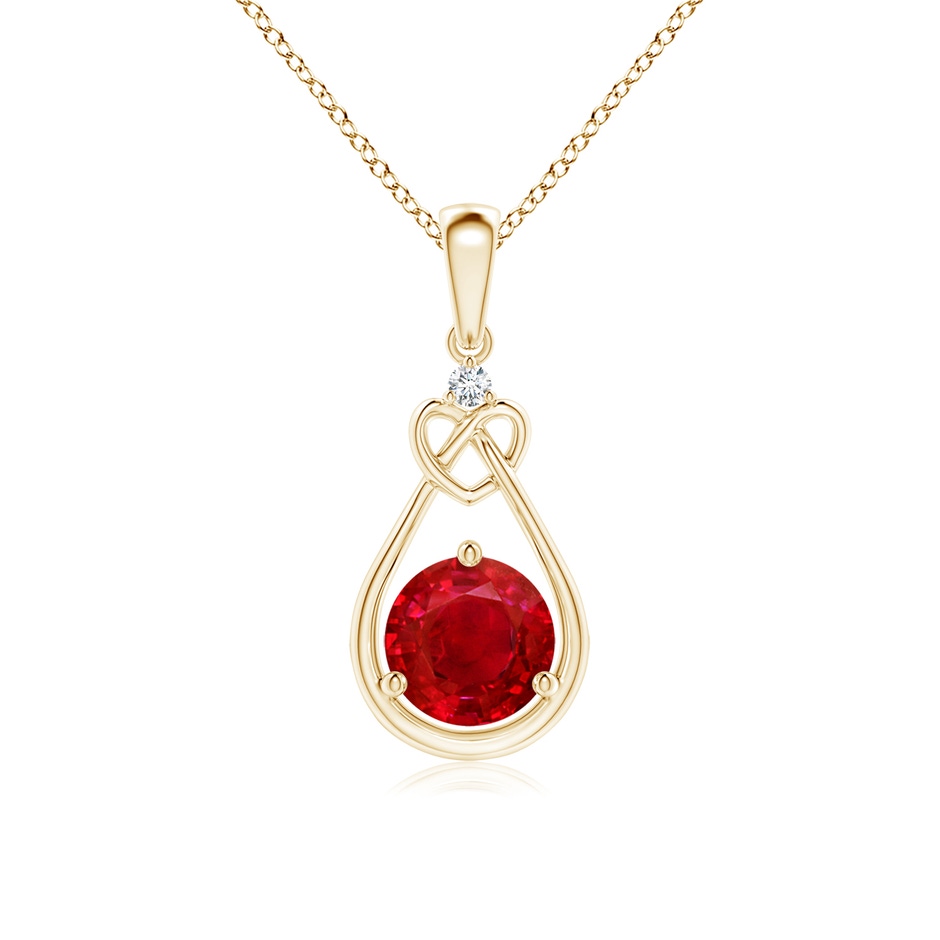 6mm AAA Ruby Knotted Heart Pendant with Diamond in Yellow Gold 
