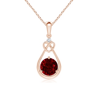 6mm AAAA Ruby Knotted Heart Pendant with Diamond in Rose Gold