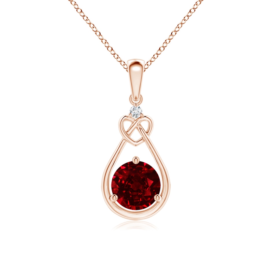 6mm AAAA Ruby Knotted Heart Pendant with Diamond in Rose Gold 