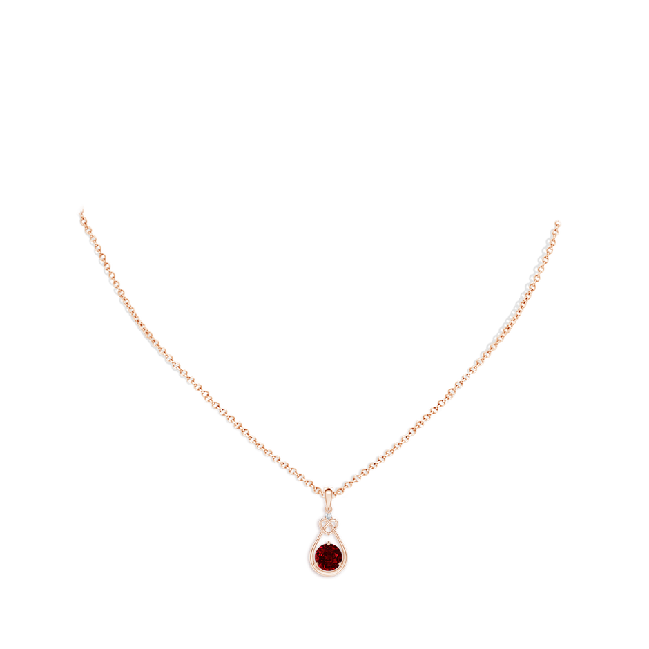 6mm AAAA Ruby Knotted Heart Pendant with Diamond in Rose Gold pen