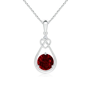 6mm AAAA Ruby Knotted Heart Pendant with Diamond in S999 Silver