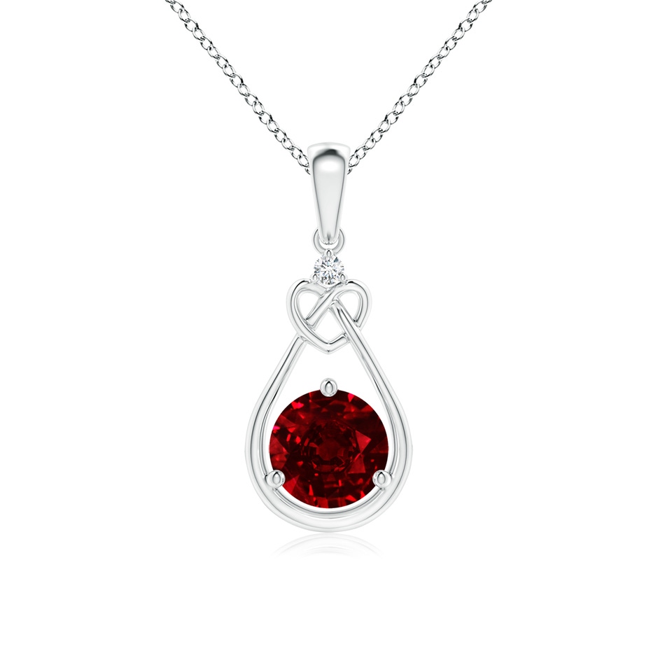 6mm AAAA Ruby Knotted Heart Pendant with Diamond in White Gold 