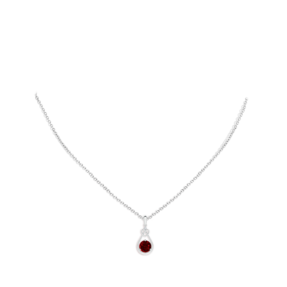 6mm AAAA Ruby Knotted Heart Pendant with Diamond in White Gold pen