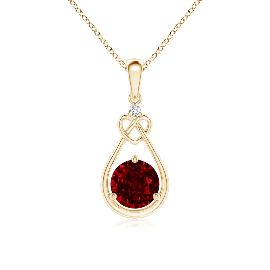 6mm AAAA Ruby Knotted Heart Pendant with Diamond in Yellow Gold 