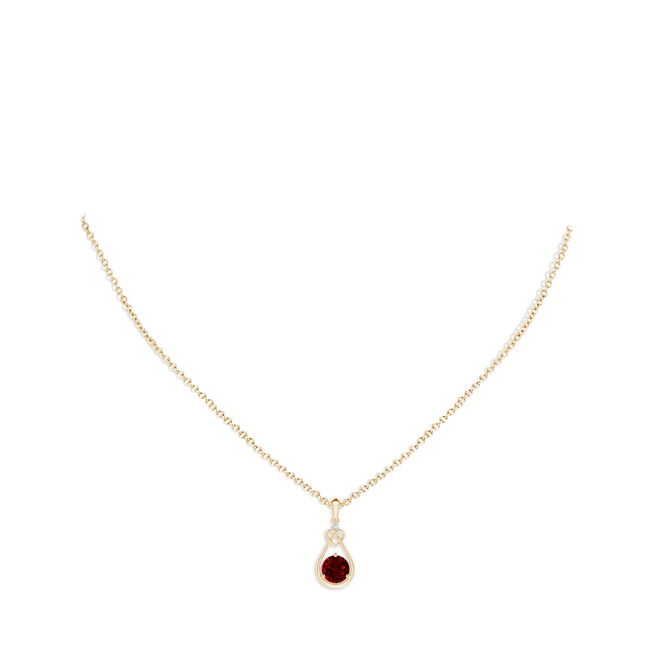 6mm AAAA Ruby Knotted Heart Pendant with Diamond in Yellow Gold pen