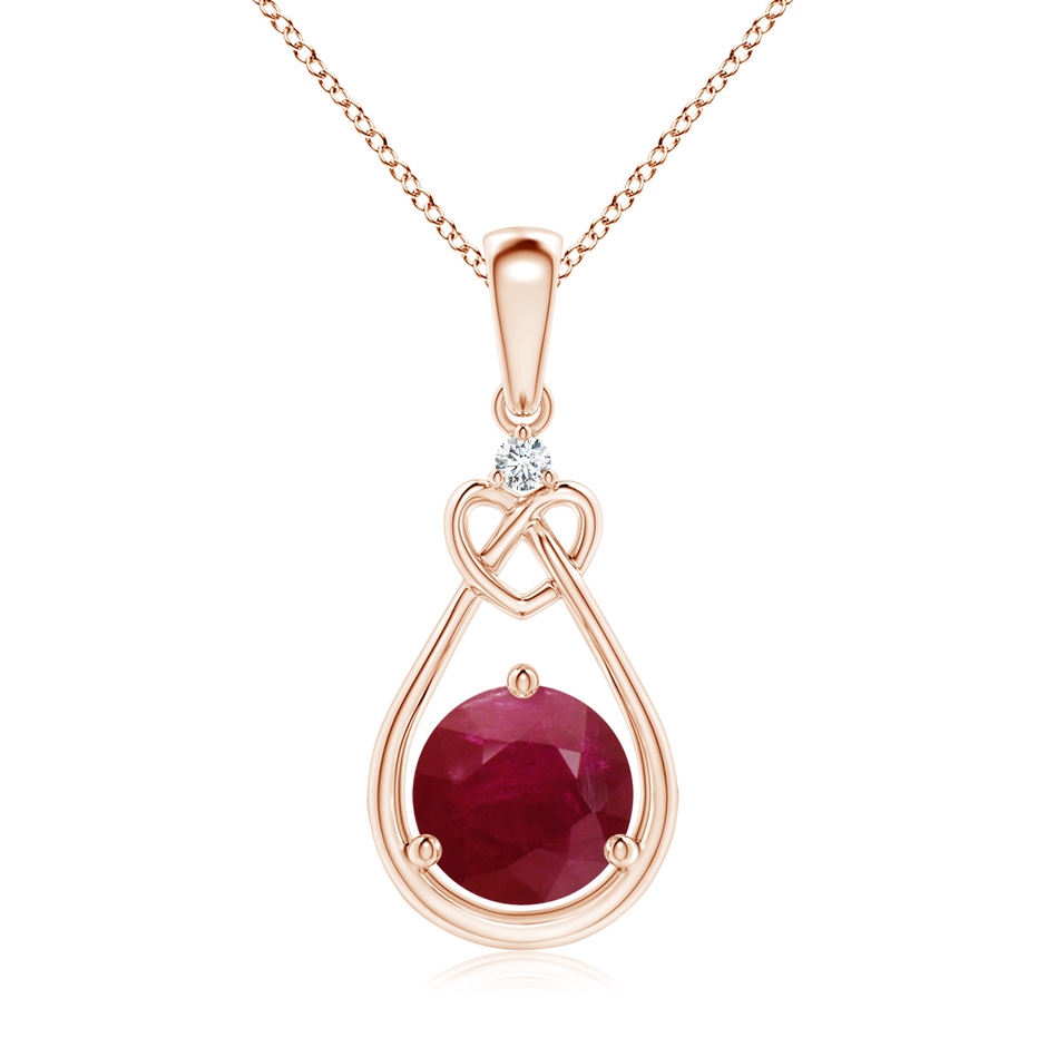 7mm A Ruby Knotted Heart Pendant with Diamond in Rose Gold 