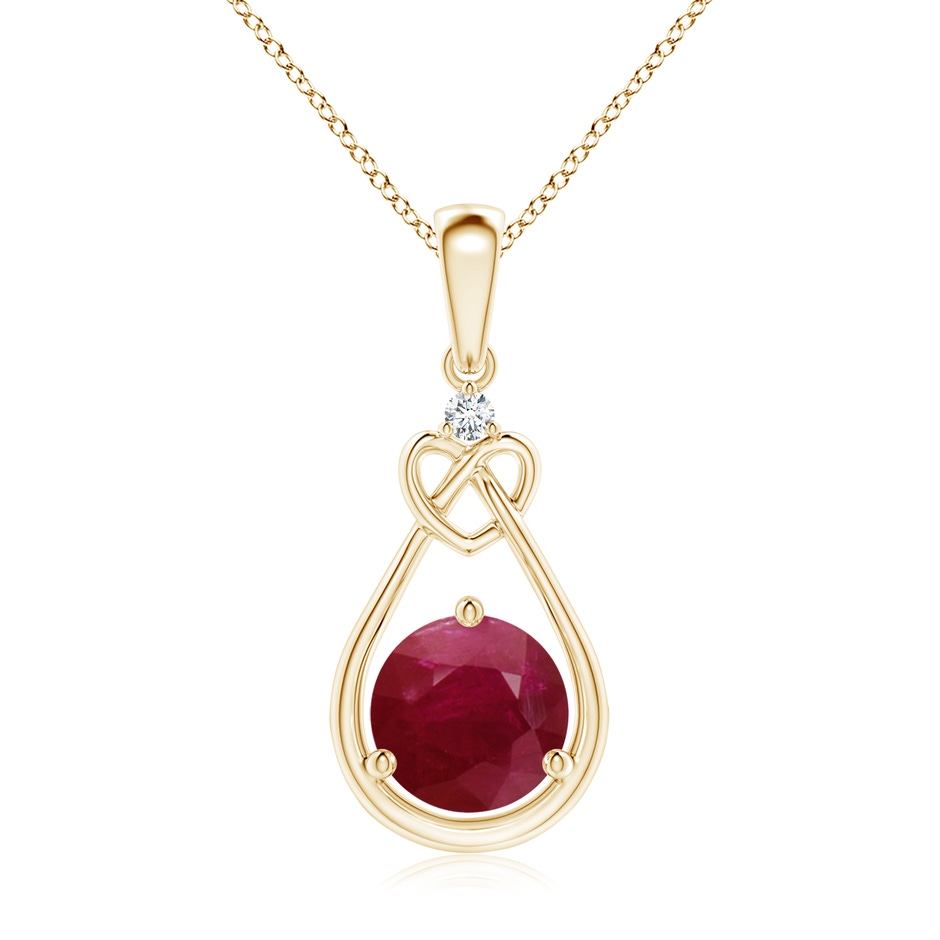 7mm A Ruby Knotted Heart Pendant with Diamond in Yellow Gold 