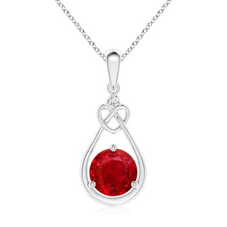 7mm AAA Ruby Knotted Heart Pendant with Diamond in P950 Platinum
