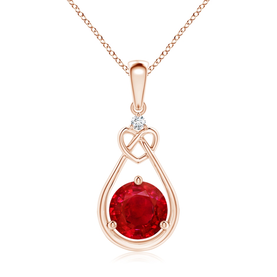 7mm AAA Ruby Knotted Heart Pendant with Diamond in Rose Gold 