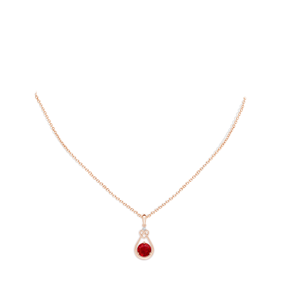 7mm AAA Ruby Knotted Heart Pendant with Diamond in Rose Gold pen