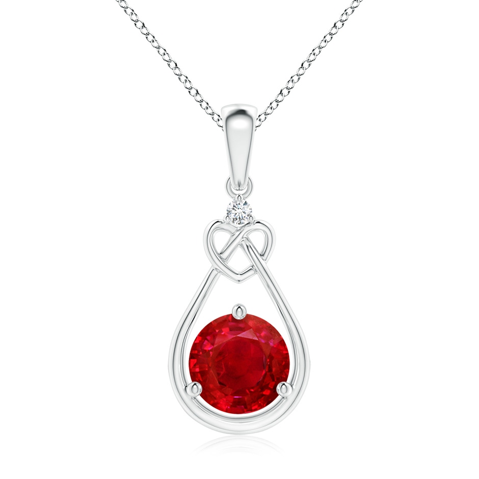 7mm AAA Ruby Knotted Heart Pendant with Diamond in White Gold 