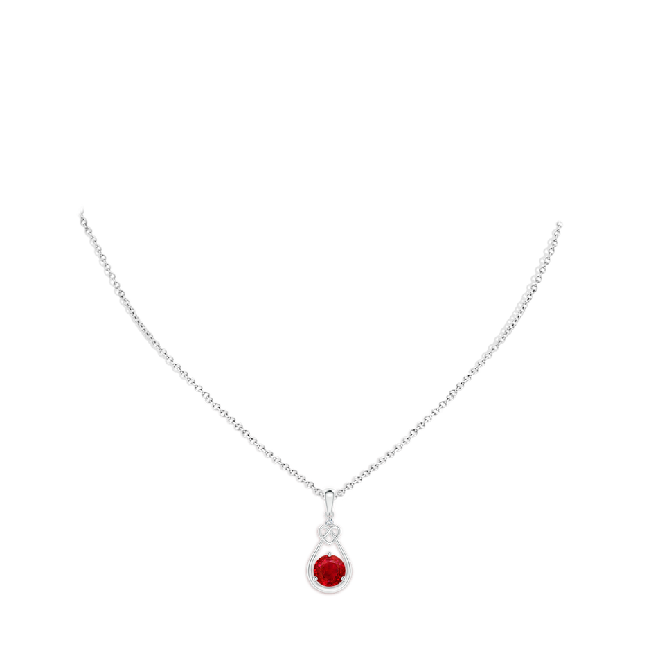 7mm AAA Ruby Knotted Heart Pendant with Diamond in White Gold pen