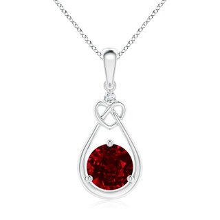 7mm AAAA Ruby Knotted Heart Pendant with Diamond in P950 Platinum