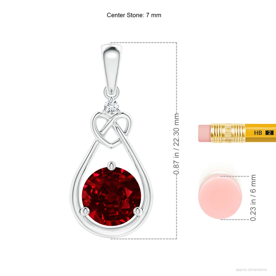 7mm AAAA Ruby Knotted Heart Pendant with Diamond in P950 Platinum ruler