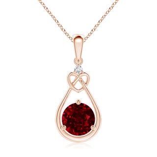 7mm AAAA Ruby Knotted Heart Pendant with Diamond in Rose Gold