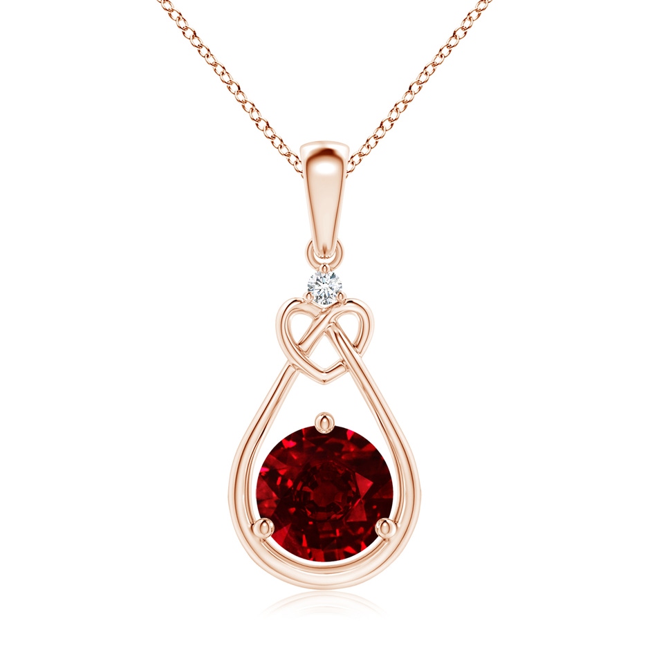 7mm AAAA Ruby Knotted Heart Pendant with Diamond in Rose Gold 