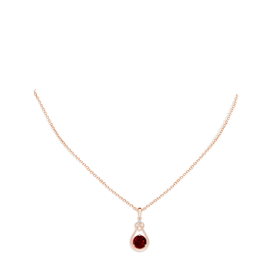 7mm AAAA Ruby Knotted Heart Pendant with Diamond in Rose Gold pen