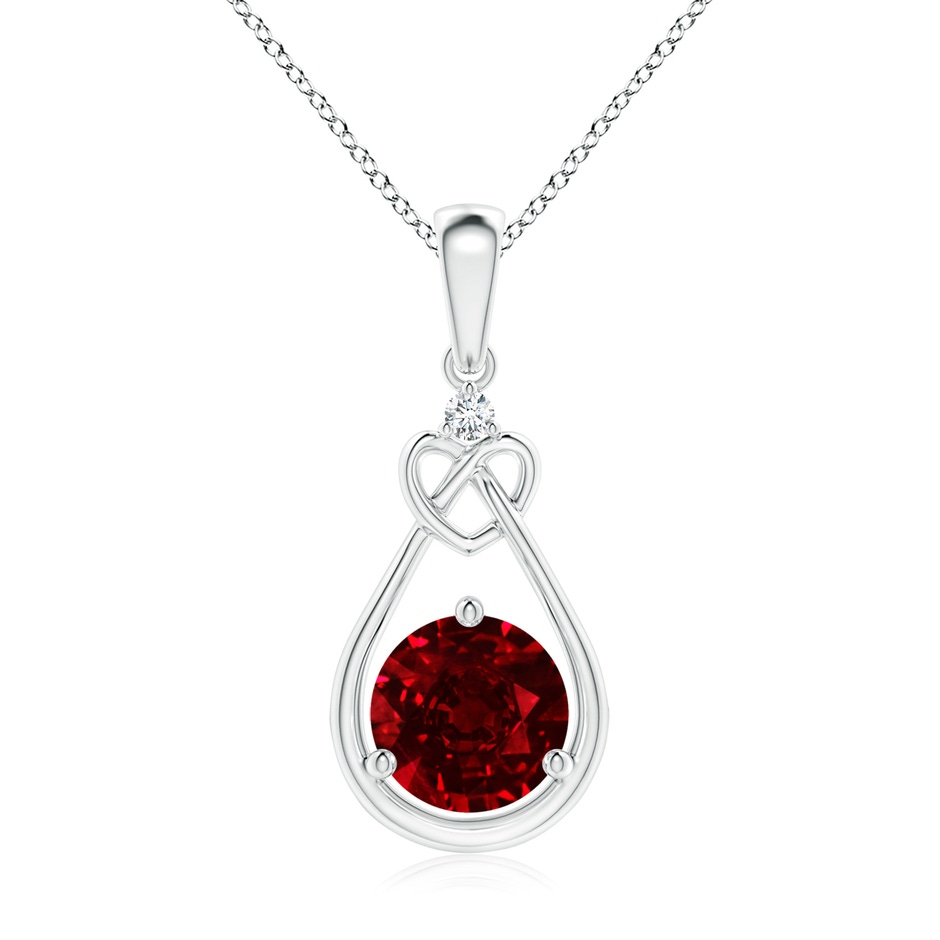 7mm AAAA Ruby Knotted Heart Pendant with Diamond in S999 Silver 