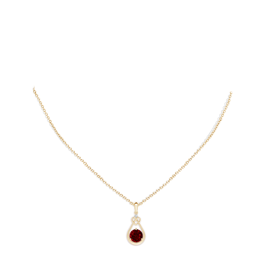 7mm AAAA Ruby Knotted Heart Pendant with Diamond in Yellow Gold pen