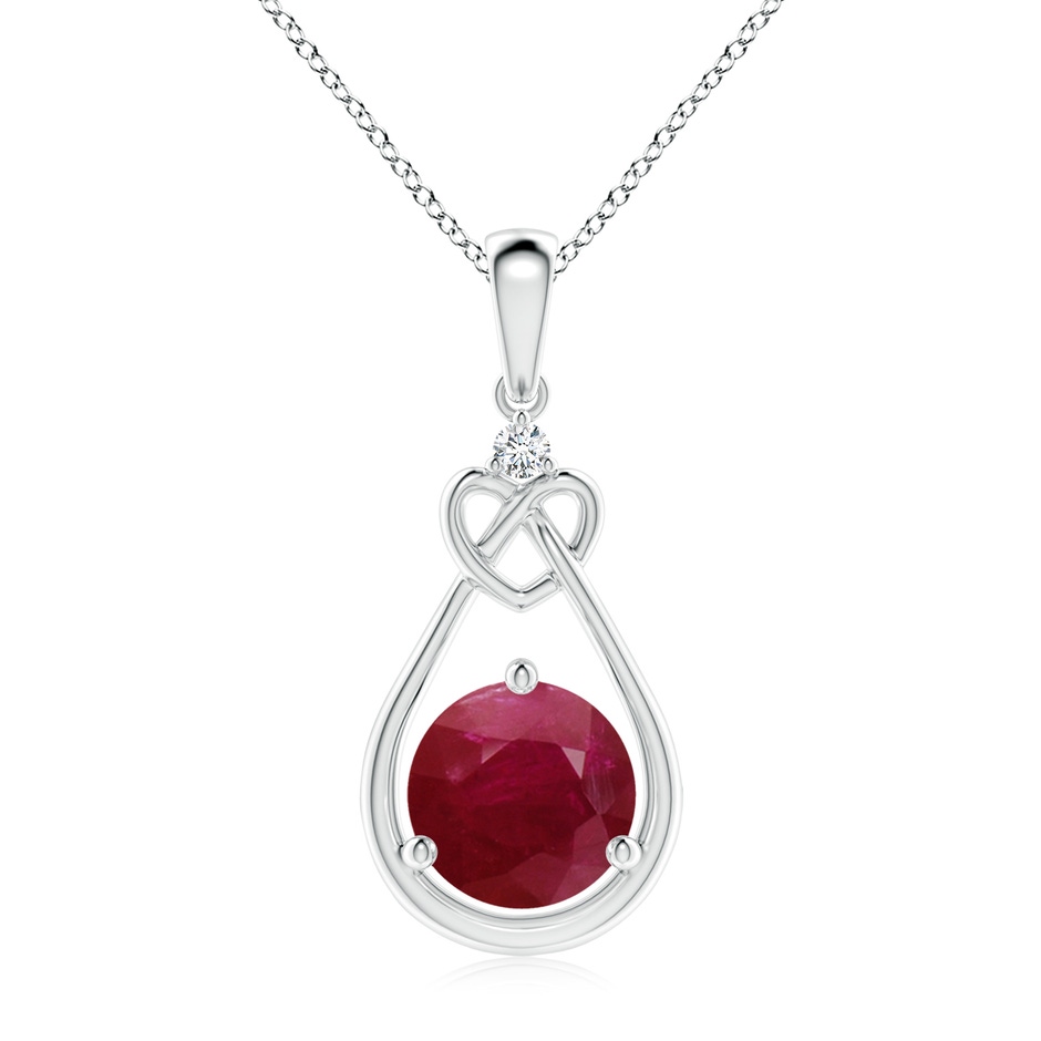 8mm A Ruby Knotted Heart Pendant with Diamond in White Gold 