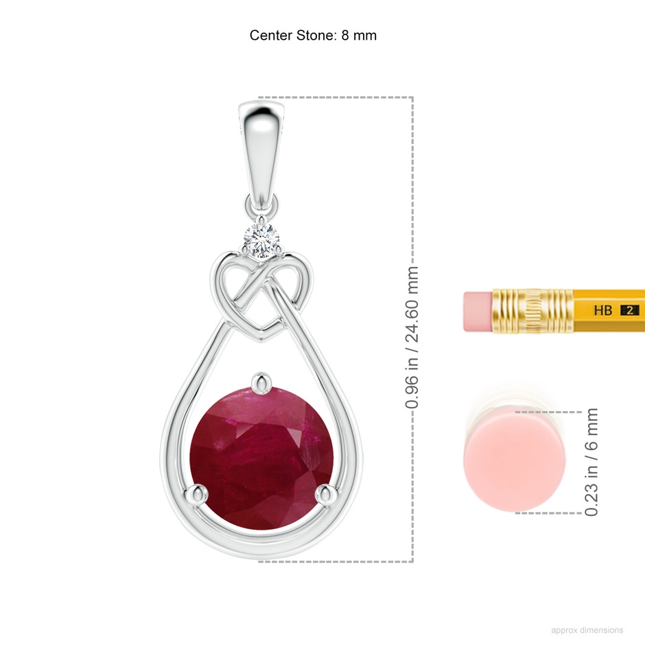 8mm A Ruby Knotted Heart Pendant with Diamond in White Gold ruler